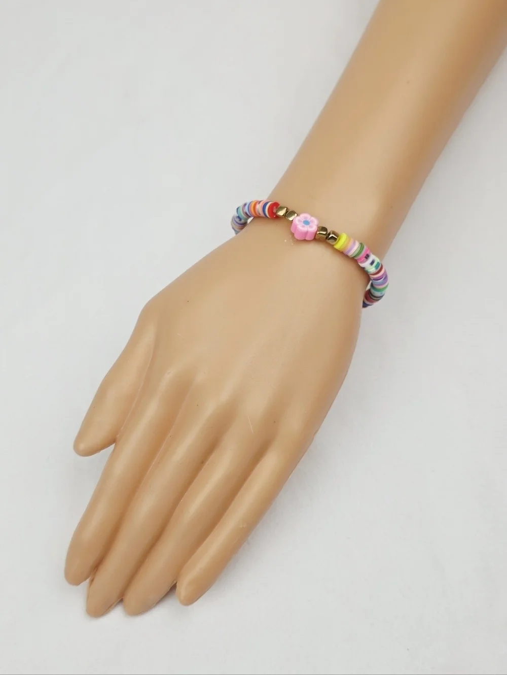 Handmade Clay Bead Multi Color Flower Bracelet